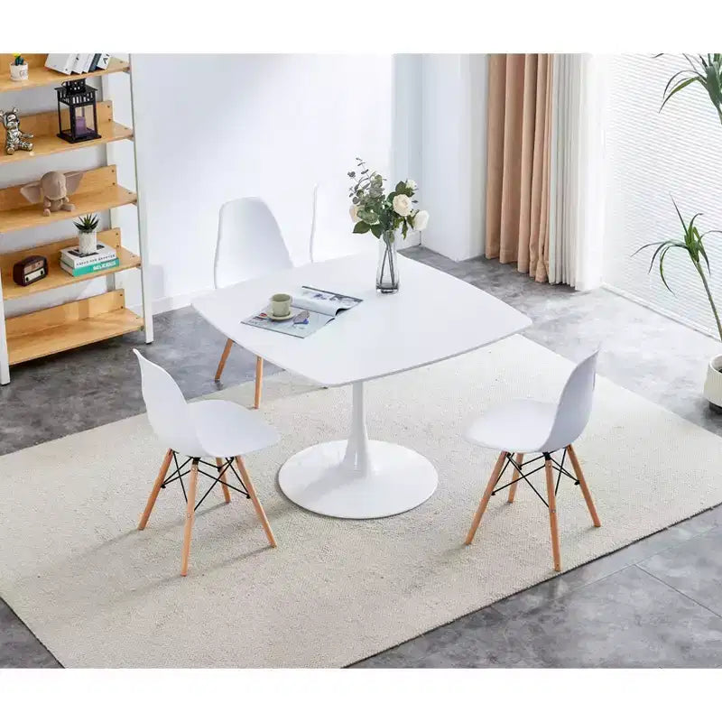 Mesa de comedor Mid-Century de 42,1 pulgadas con tablero redondo de MDF y patas cruzadas, para 4-6 personas, también funciona como mesa de centro