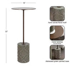 Mesa auxiliar de madera tallada y metal 10x10x22 verde
