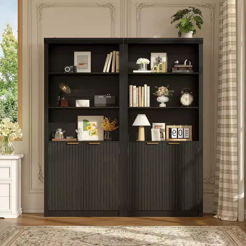 Librería moderna de granja de 71 pulgadas de alto con cajones y puertas, gabinete de almacenamiento independiente de 5 niveles y estante de exhibición para oficina en casa o sala de estar