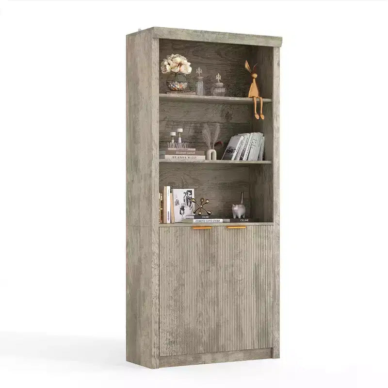 Librería moderna de granja de 71 pulgadas de alto con cajones y puertas, gabinete de almacenamiento independiente de 5 niveles y estante de exhibición para oficina en casa o sala de estar