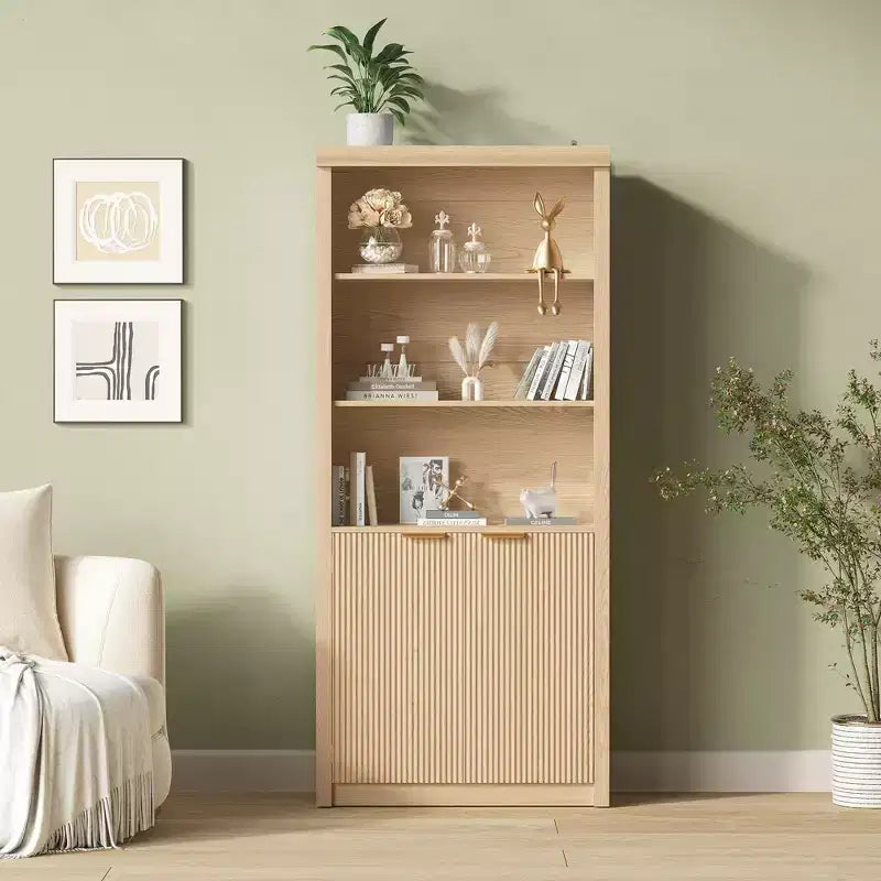 Librería moderna de granja de 71 pulgadas de alto con cajones y puertas, gabinete de almacenamiento independiente de 5 niveles y estante de exhibición para oficina en casa o sala de estar