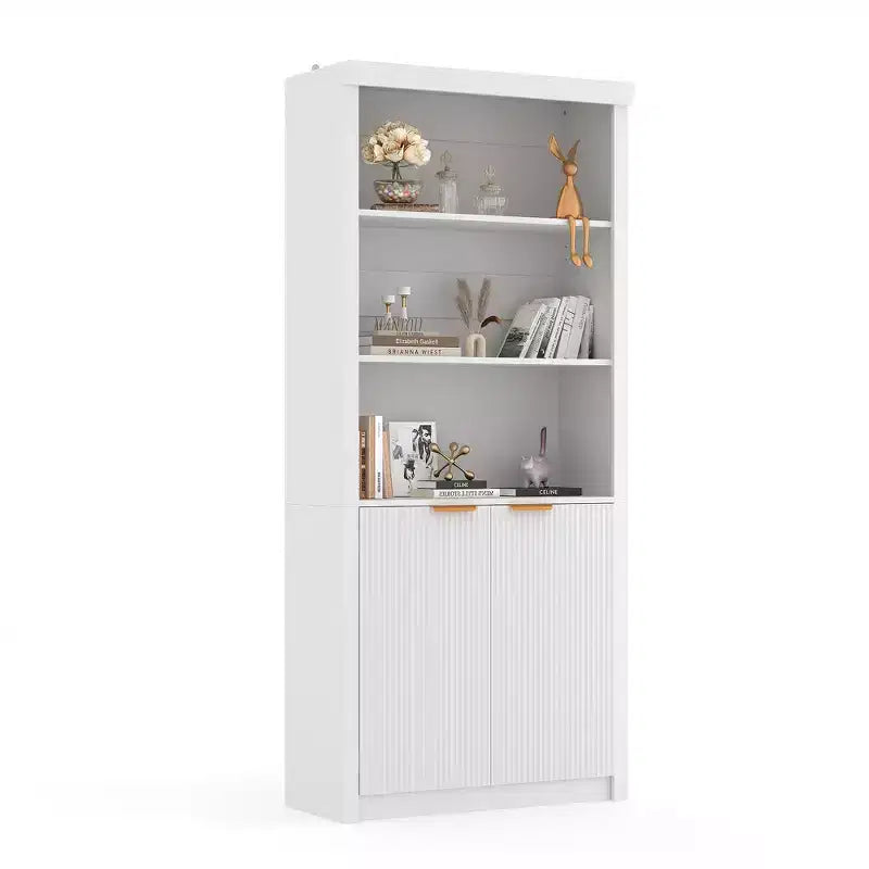 Librería moderna de granja de 71 pulgadas de alto con cajones y puertas, gabinete de almacenamiento independiente de 5 niveles y estante de exhibición para oficina en casa o sala de estar