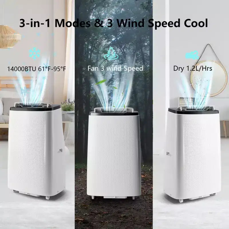 14000 BTU Portable Air Conditioner - Cooling, Dehumidifier & Fan for 700 Sq Ft with Remote & Auto Swing, One-year warranty
