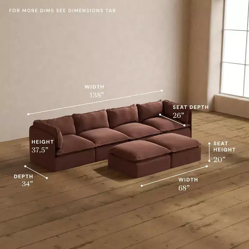 Sofá Modular Lavable de 4 Plazas con Otomana tipo Banco