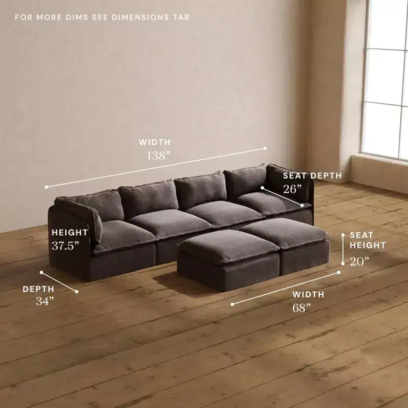 Sofá Modular Lavable de 4 Plazas con Otomana tipo Banco