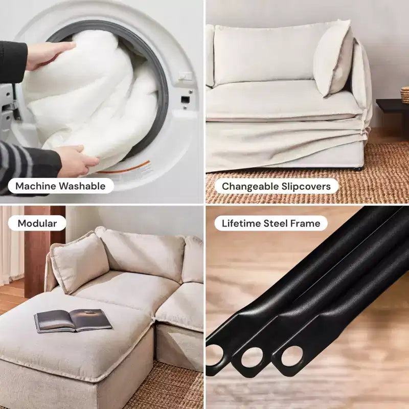 Sofá Modular Lavable de 4 Plazas con Otomana tipo Banco