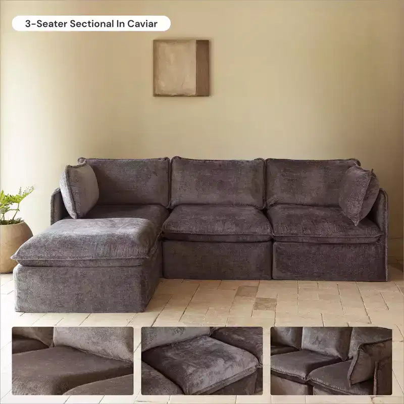 Sofá Modular Lavable de 4 Plazas con Otomana tipo Banco