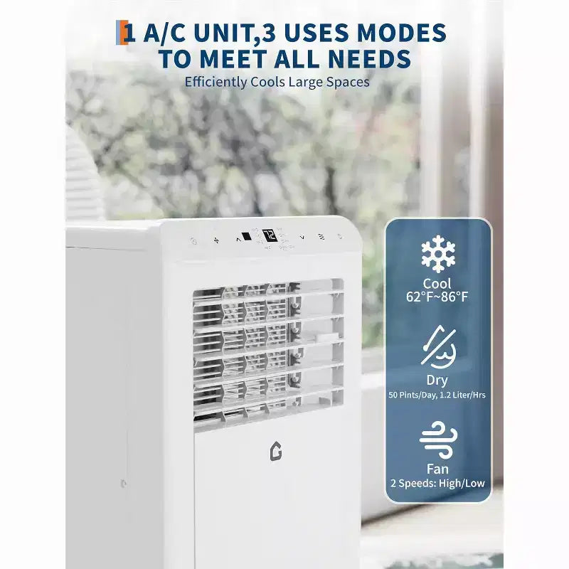GustoWave 8,000 BTU 3-in-1 Portable Air Conditioner - Cools Up to 450 Sq.Ft, Quiet <42dB with 24H Timer & Remote, Floor Standing