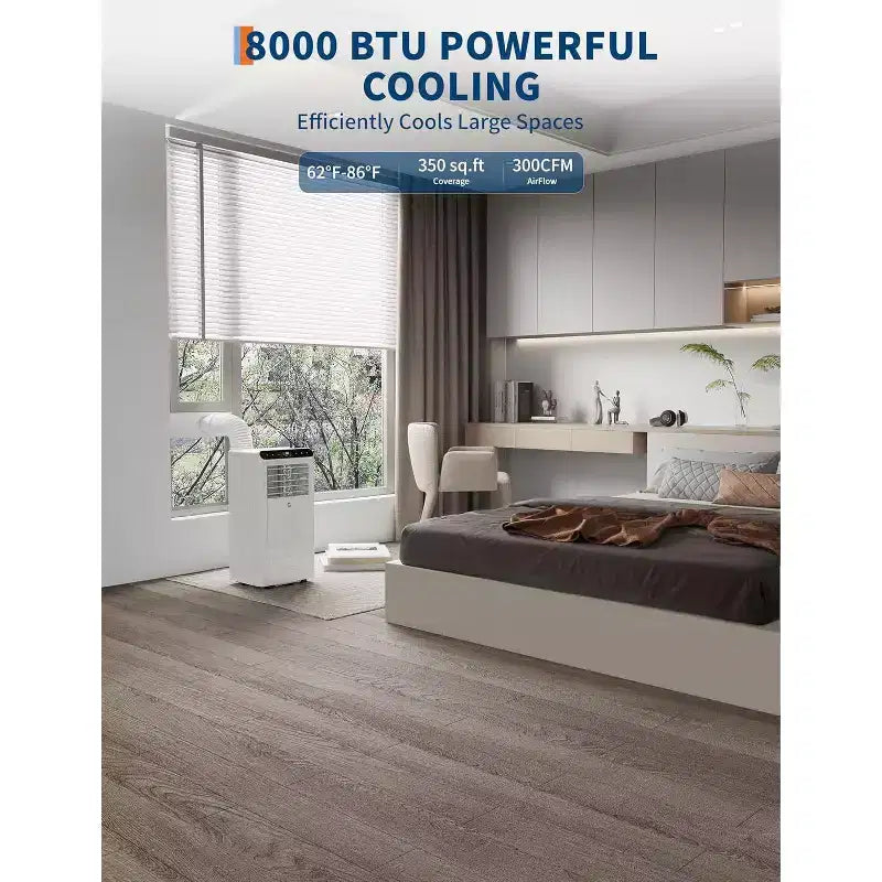 GustoWave 8,000 BTU 3-in-1 Portable Air Conditioner - Cools Up to 450 Sq.Ft, Quiet <42dB with 24H Timer & Remote, Floor Standing