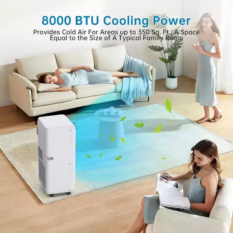 GustoWave 8000 BTU Portable Air Conditioner 3-in-1 AC with Remote, 24H Timer, Low Noise for Bedroom, Office, 350 Sq. ft.