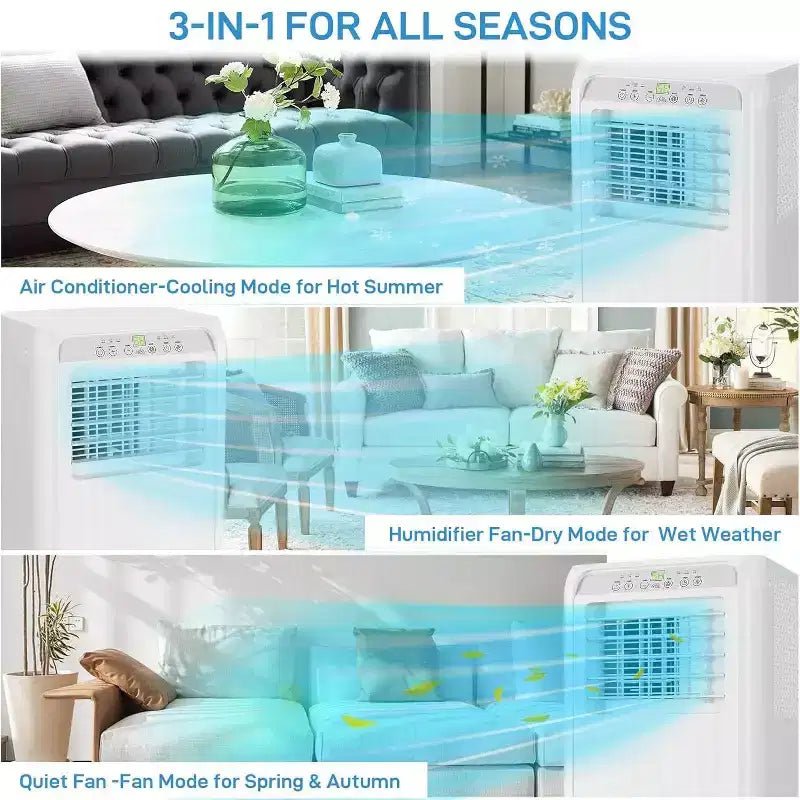 GustoWave 8000 BTU 3-In-1 Unit Portable Air Conditioner for Rooms Up to 350 Sq.Ft. with Fast Cooling, Dehumidifier