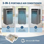 GustoWave 8,000 BTU 4-in-1 Portable Air Conditioner - Cools Up to 350 Sq.Ft, Quiet Operation, Remote Control, 24H Timer, LED Display