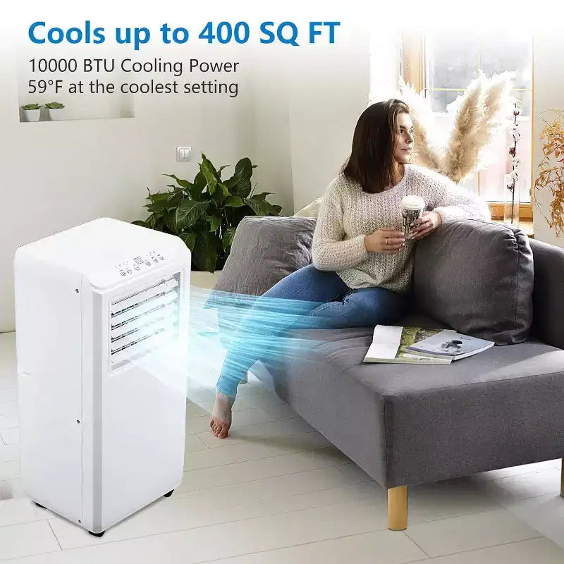 GustoWave 3-in-1 Portable 10000 BTU Air Conditioner for Room up to 450 Sq. Ft. Home and Office Use