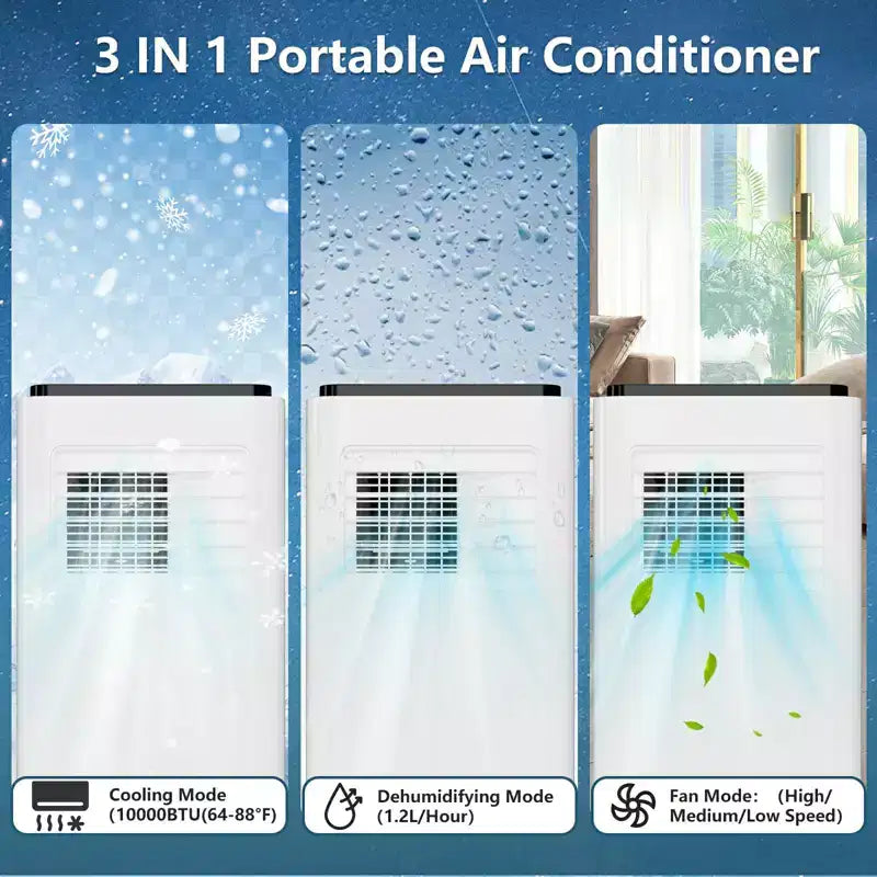 GustoWave 10000 BTU Portable Air Conditioner for Room up to 450 Sq. Ft. with 24H Timer, Sleep Mode, Black Top
