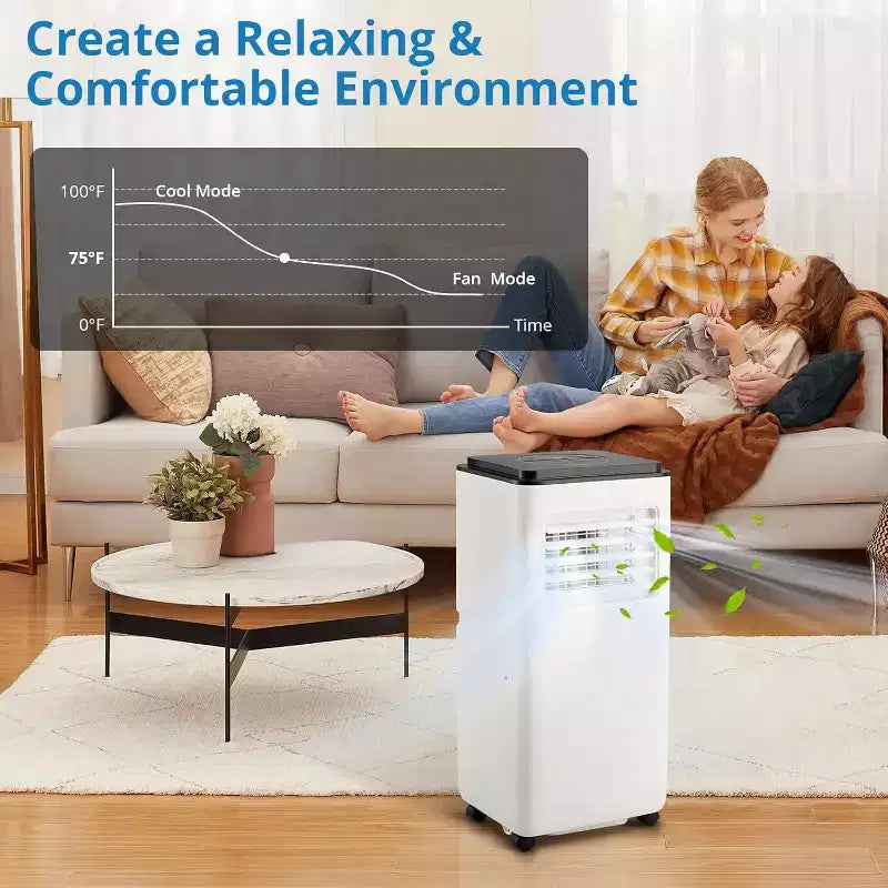 GustoWave 10000 BTU Portable Air Conditioner for Room up to 450 Sq. Ft. with 24H Timer, Sleep Mode, Black Top