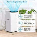 GustoWave 14000 BTU Portable Air Conditioner with Heater, Indoor AC Unit for Rooms up to 750 Sq.ft, White/Black