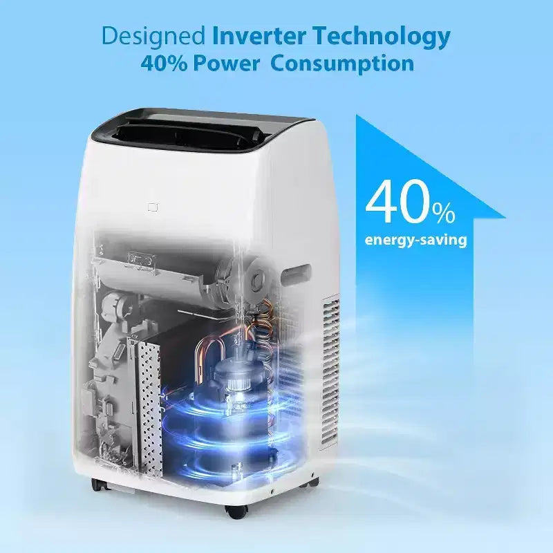GustoWave 14000 BTU Portable Air Conditioner with Heater, Indoor AC Unit for Rooms up to 750 Sq.ft, White/Black