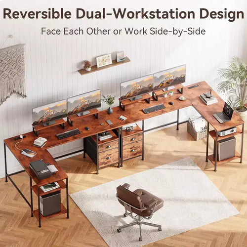 Bureau d'ordinateur en L marron de 168 cm