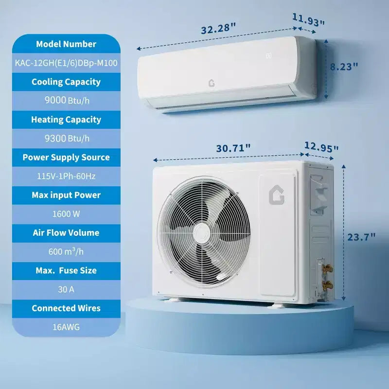 Acekool 9000 BTU 19 SEER2 Mini Split AC, Ultra-Quiet Inverter Heat Pump, 230V, White, 10ft Line Set