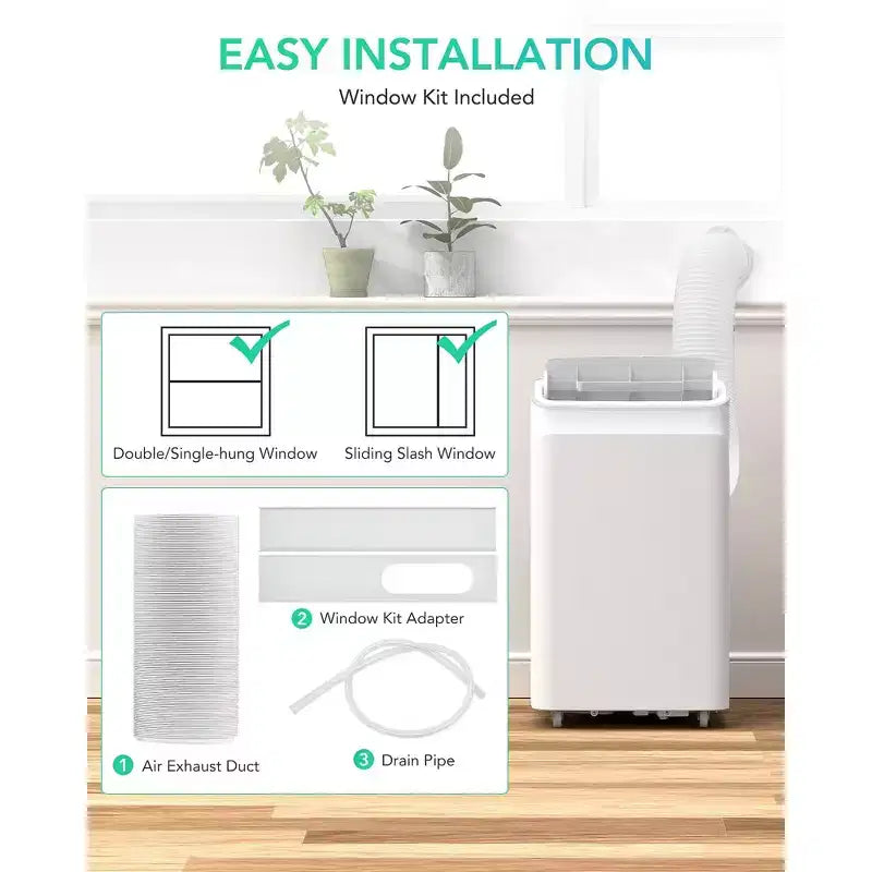 Acekool 12000 BTU 3-in-1 Portable Air Conditioner, Cools 550 Sq.Ft, Remote, Auto Swing & Timer, White
