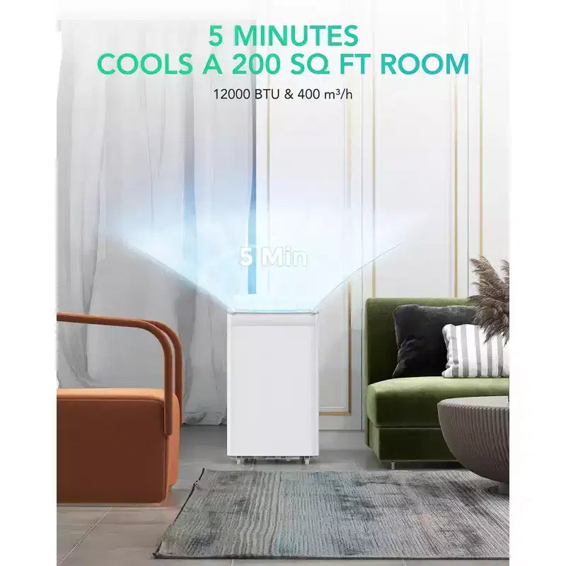 Acekool 12000 BTU 3-in-1 Portable Air Conditioner, Cools 550 Sq.Ft, Remote, Auto Swing & Timer, White
