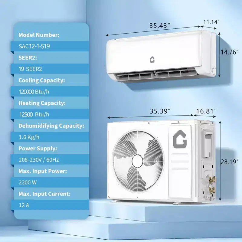 Acekool 12,000 BTU 19 SEER2 Mini Split Air Conditioner and Heater, Inverter, 208-230V, White, Remote & Timer
