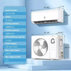 Acekool 12,000 BTU 19 SEER2 Mini Split Air Conditioner and Heater, Inverter, 208-230V, White, Remote & Timer