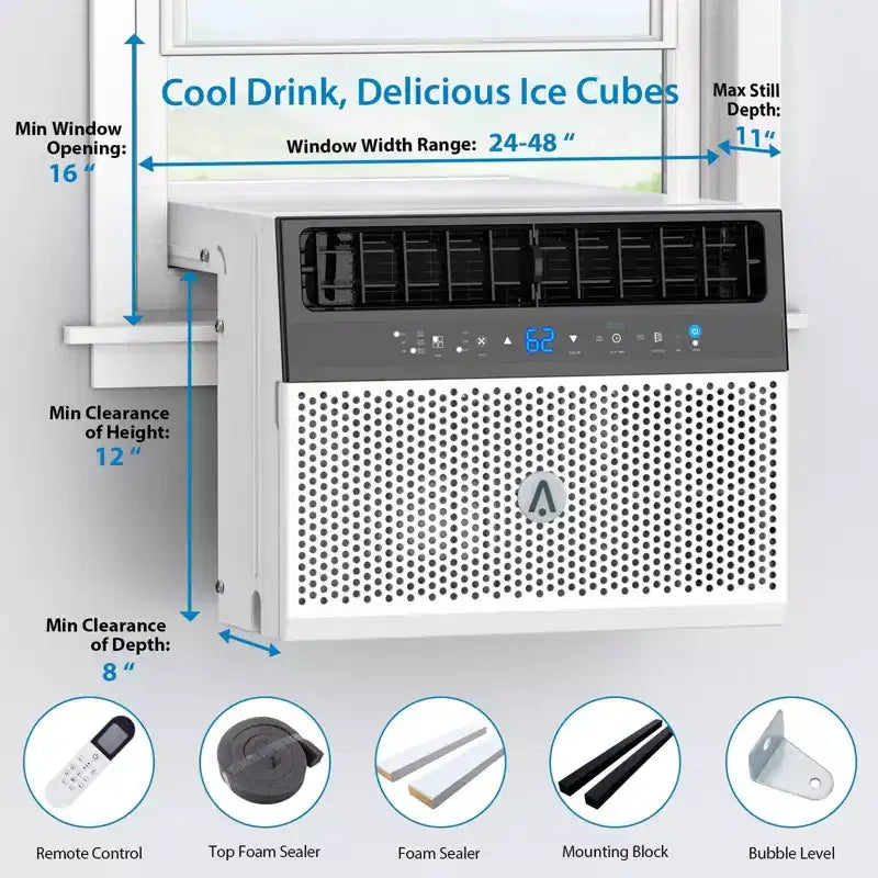 Acekool 8,000 BTU Window Air Conditioner, U-Shaped Quiet AC Unit with Dehumidifier & Fan, Cools Up to 370 Sq Ft, Remote, Easy Install