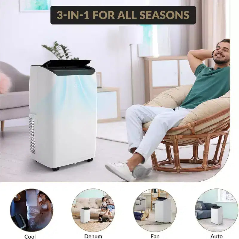 GustoWave 14000 BTU Portable Air Conditioner with Cooling, Dehumidifying & Fan, 24-Hour Timer Cools Up to 750 Sq. Ft., Balck