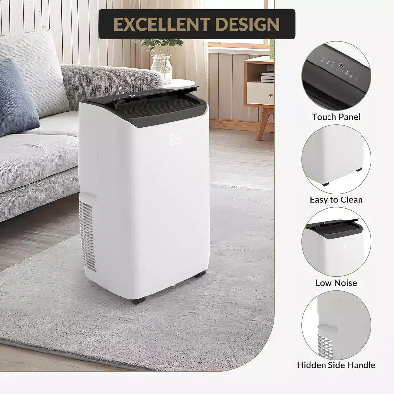GustoWave 14000 BTU Portable Air Conditioner with Cooling, Dehumidifying & Fan, 24-Hour Timer Cools Up to 750 Sq. Ft., Balck