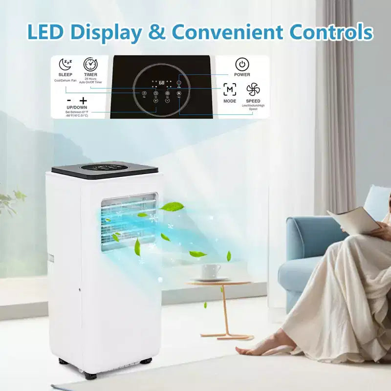 GustoWave 8000 BTU Portable Air Conditioner, Energy Efficient AC Unit with Remote Control, 24H Timer, Rooms Up to 350 Sq. Ft.