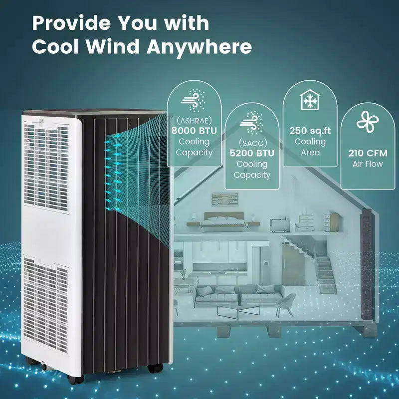 Costway 8000 BTU ASHRAE Portable Air Conditioner 3-in-1 AC Unit w/ Cool Dehum Fan Sleep Mode