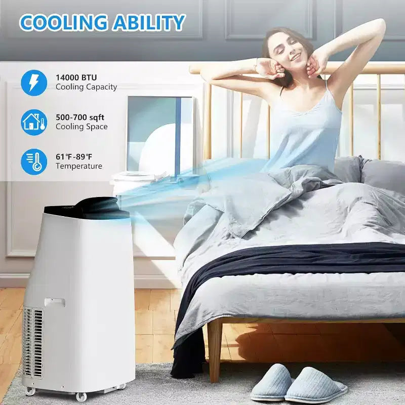 Garvee 14000BTU Portable Air Conditioner  700 Sq Ft Room Cooling, Sleep Mode, 3 Fan Speeds, Remote Control for Home & Office