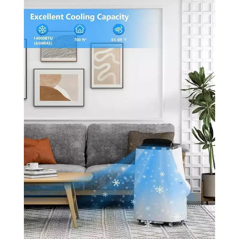 Garvee 14000BTU Portable Air Conditioner  700 Sq Ft Room Cooling, Sleep Mode, 3 Fan Speeds, Remote Control for Home & Office