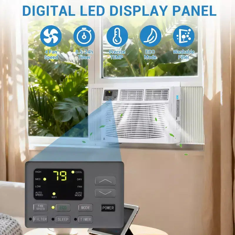 Garvee 12000 BTU Window Air Conditioner with Remote, Cools 350 Sq Ft, 3 Speeds Quiet LED Display for Bedroom, Office