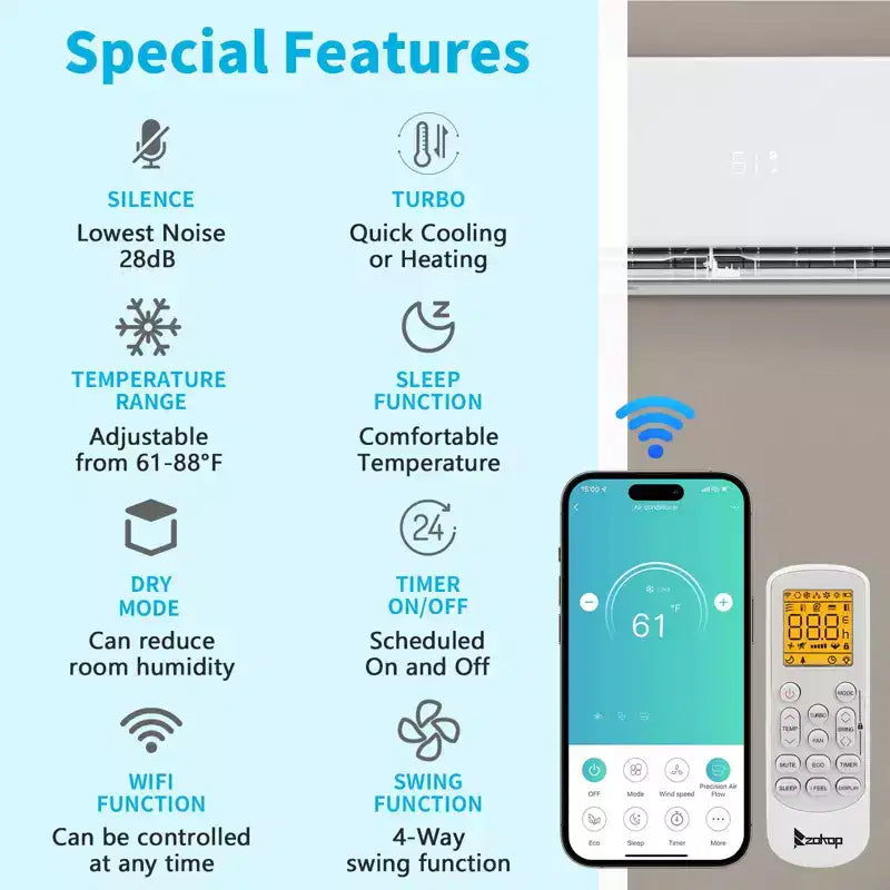 Karl Home 2-Zone 28000 BTU 20 SEER2 Mini Split Air Conditioner with Heat Pump (12K+18K)