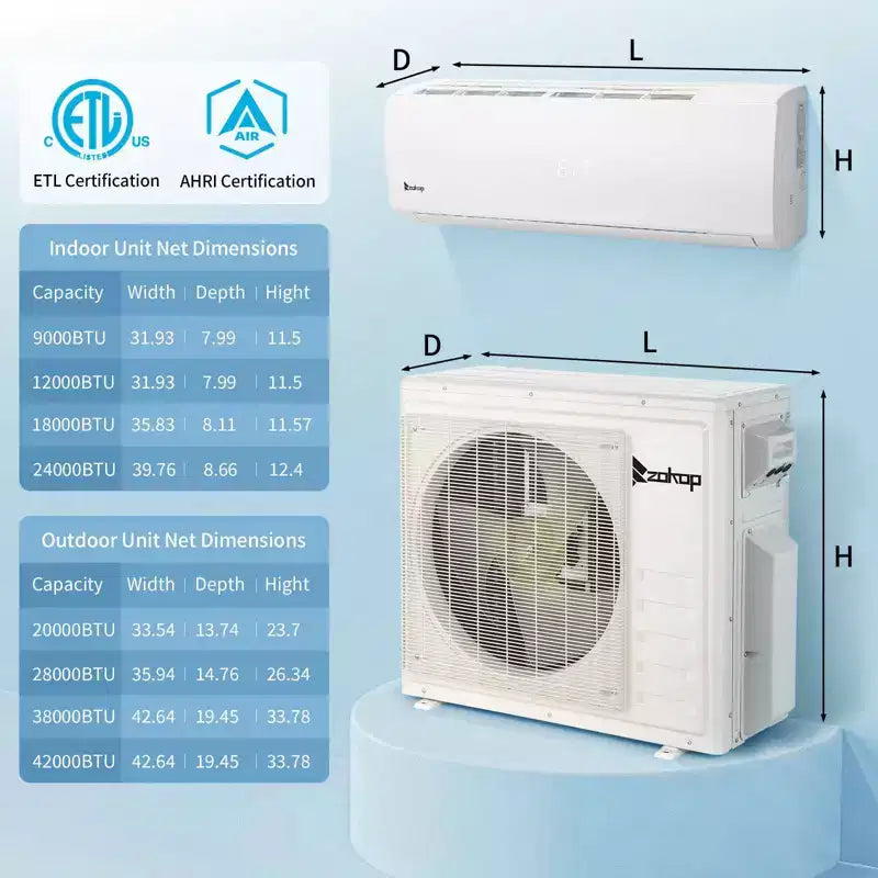 Karl Home 2-Zone 28000 BTU 20 SEER2 Mini Split Air Conditioner with Heat Pump (12K+18K)