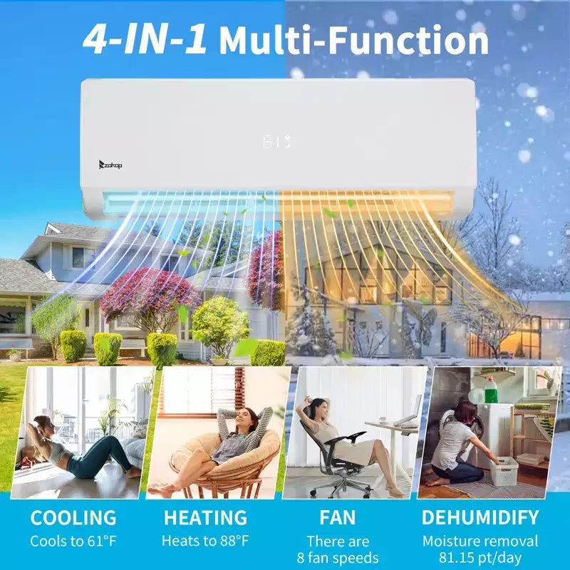 Karl Home 2-Zone 20000 BTU 20 SEER2 Mini Split Air Conditioner with Heat Pump (9K+12K)