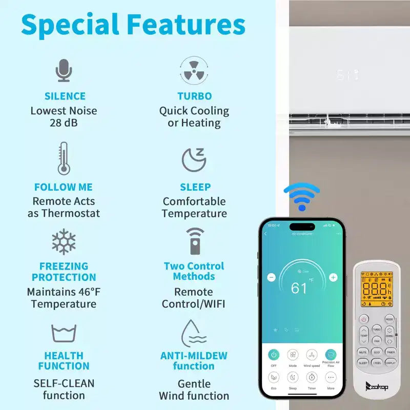 Karl Home 20 SEER2 9,000 BTU 0.75 Ton Ductless Mini Split Air Conditioner with Heat Pump 115V