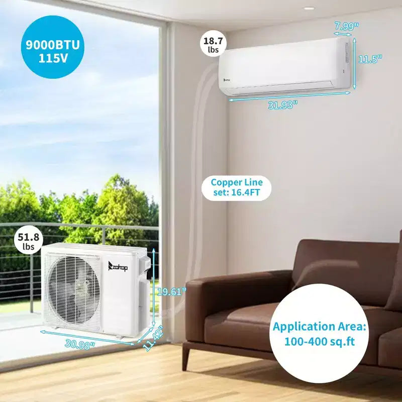 Karl Home 20 SEER2 9,000 BTU 0.75 Ton Ductless Mini Split Air Conditioner with Heat Pump 115V