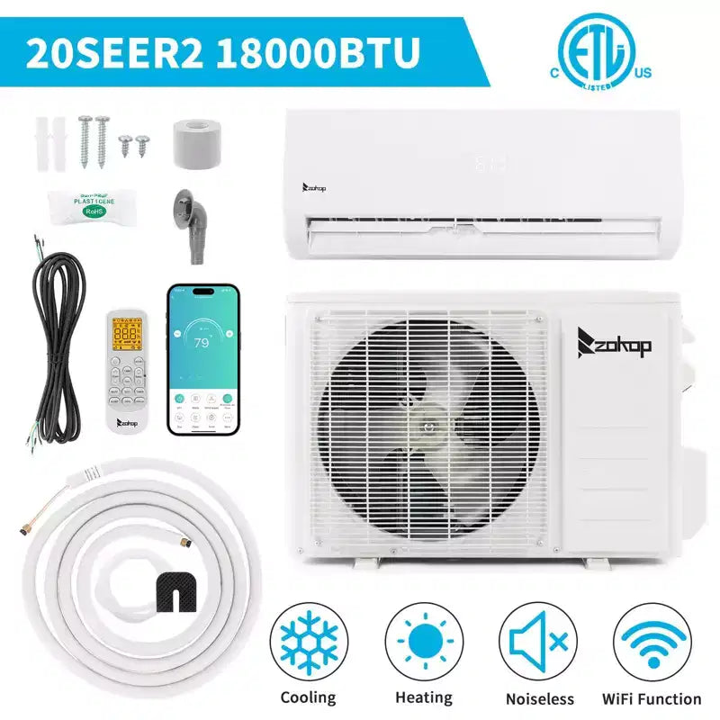 Karl Home 20 SEER2 18,000 BTU 1.5 Ton Ductless Mini Split Air Conditioner with Heat Pump 208/230V