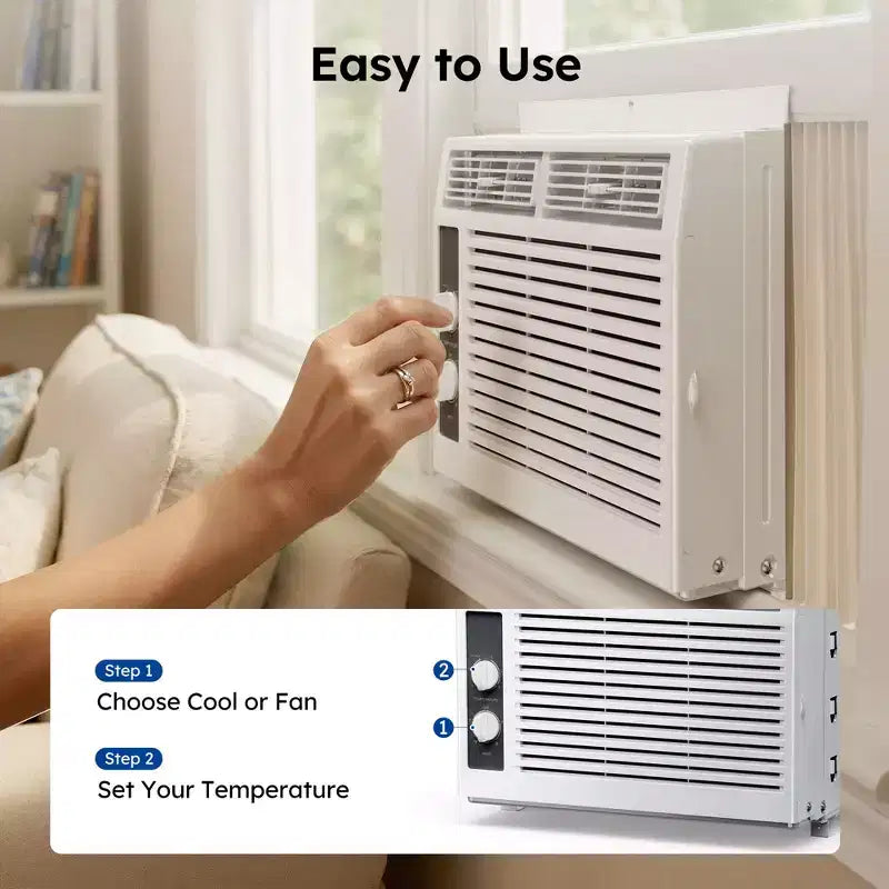 Simzlife 5000 BTU Window Air Conditioner, 2-in-1 AC for 150 Sq.Ft, Easy Installation, Energy-Saving & Quiet Operation, White