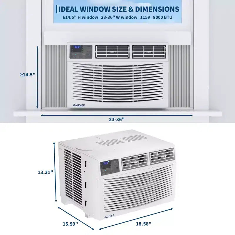 8000 BTU Window Air Conditioner Unit with Remote Control, Cools Rooms Up to 350 Sq ft, 3 Cooling & Fan Speeds Quiet Operation, Digital Display
