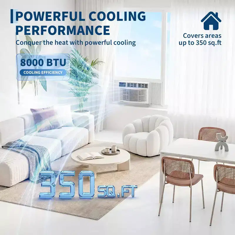 8000 BTU Window Air Conditioner Unit with Remote Control, Cools Rooms Up to 350 Sq ft, 3 Cooling & Fan Speeds Quiet Operation, Digital Display