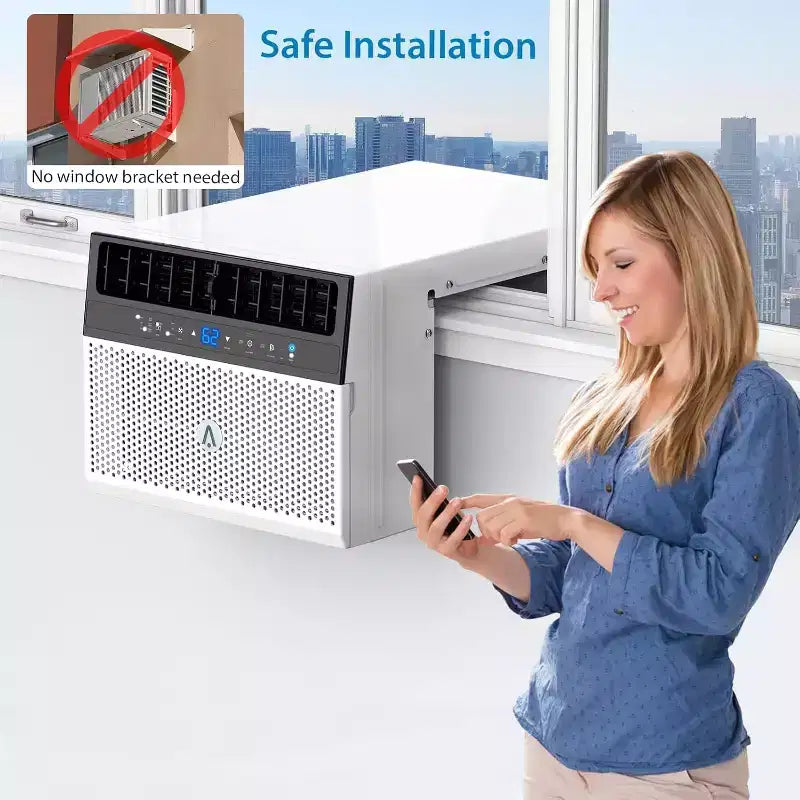 8,000 BTU U-Shaped Smart Inverter Air Conditioner C Cools up to 450 Sq. Ft., Ultra Quiet with Open Window Flexibility, Ultra Quiet, Energy Efficient