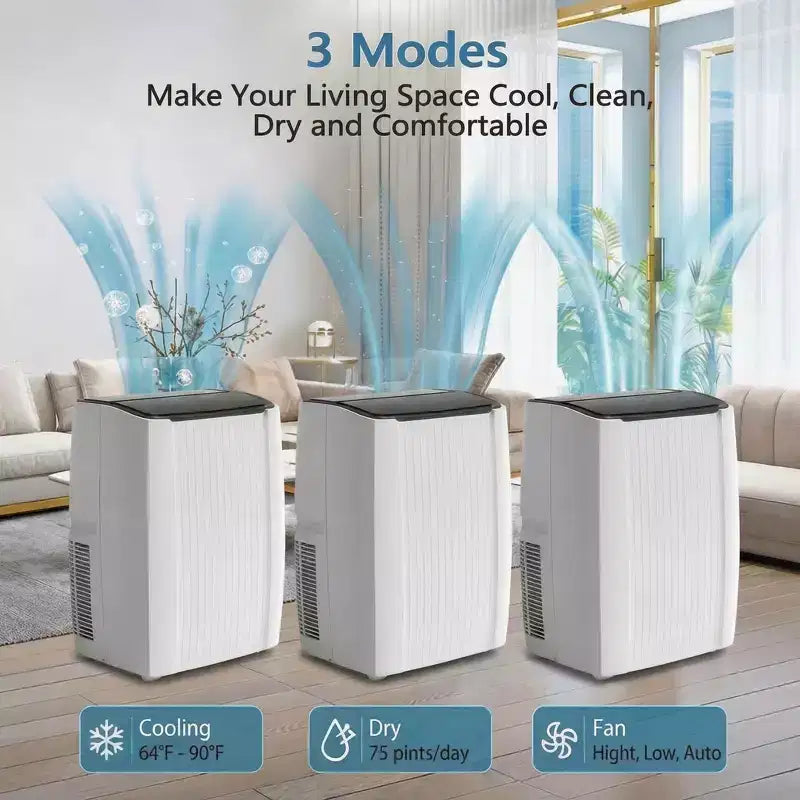 Portable Air Conditioner, 12000 BTU 5-in-1 Portable AC Unit, Cool Fan & Dry Remote Control Up to 550 Sq ft