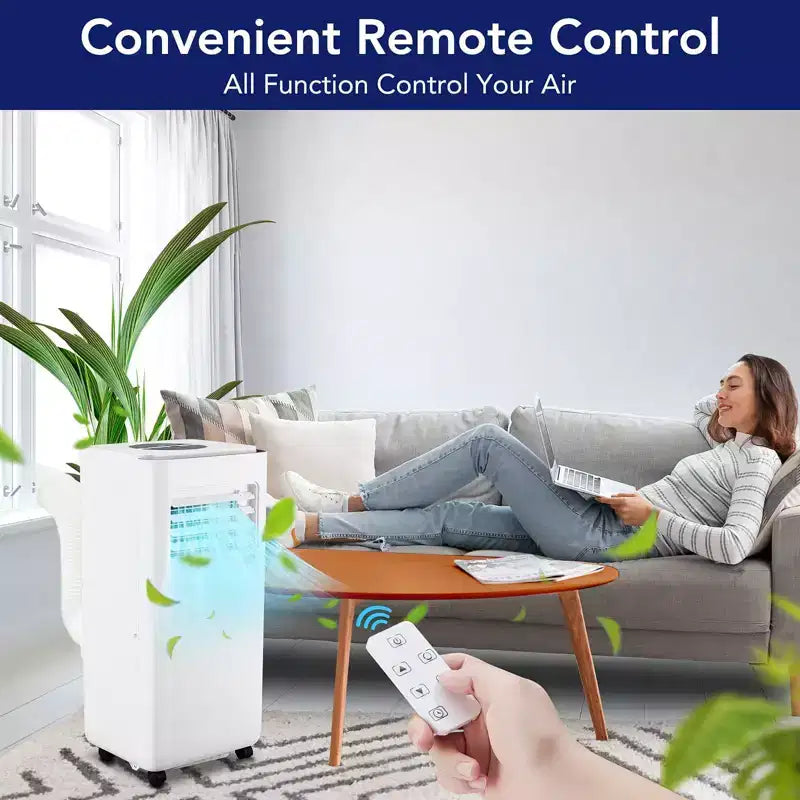 10000 BTU Portable Air Conditioner - 3-in-1 Cooling, Dehumidifier, Fan for Rooms Up to 450 Sq ft, with Remote, Sleep Mode, 24H Timer & Easy Mobility