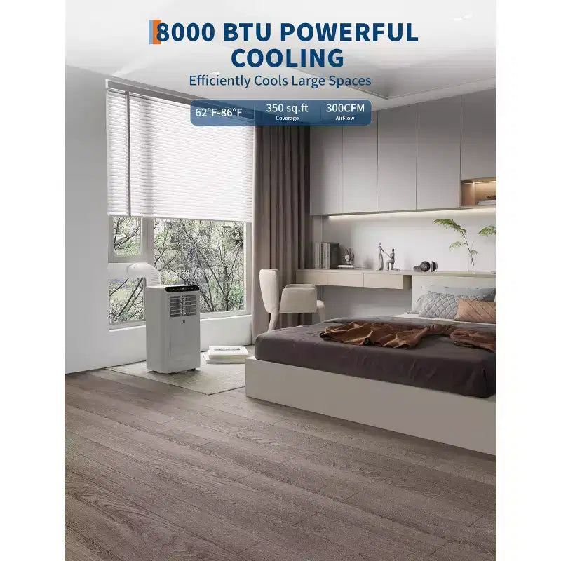 8,000 BTU Portable Air Conditioner, 4-In-1 Portable AC Units for Rooms with Fan, Dehumidifier, Cools Up to 350 Sq.Ft. Room Air Conditioner, Remote