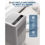 10,000 BTU Portable AC Unit  3-in-1 Grey Air Conditioner (1 Pack) for Home, Dorm & Office | Includes Remote,Window Kit & Wheels for Easy Mobility