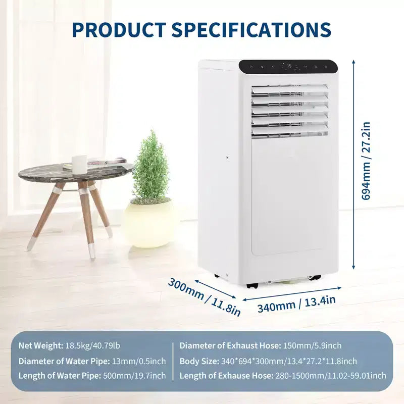 8,000 BTU Portable AC  3-in-1 Air Conditioner (1 Pack) for Rooms Up to 350 Sq.Ft | Compact Design with Window Kit & 24H Timer